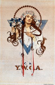 Cartel de la YWCA Checoslovaca para la Asociación Cristiana de Mujeres Jóvenes en Checoslovaquia Litografía de Alphonse Mucha (1860-1939) 1922